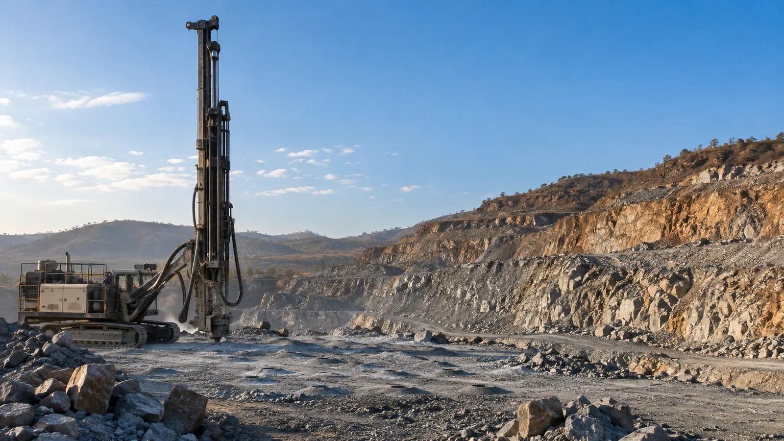 Large drilling rig in a mineral quarry