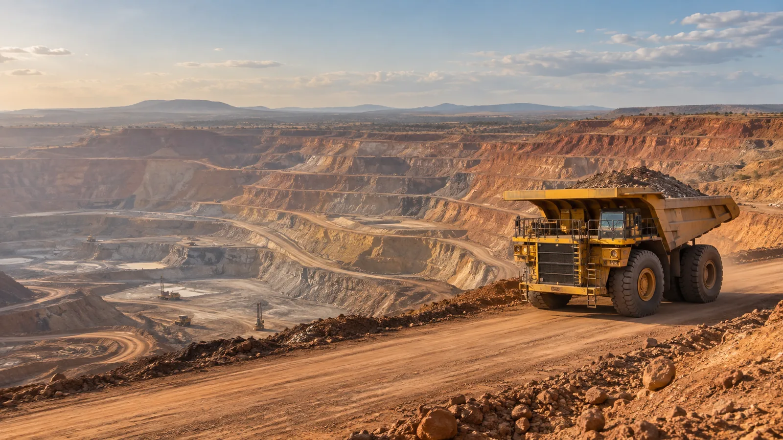 Camion de transport sur une piste de mine à ciel ouvert